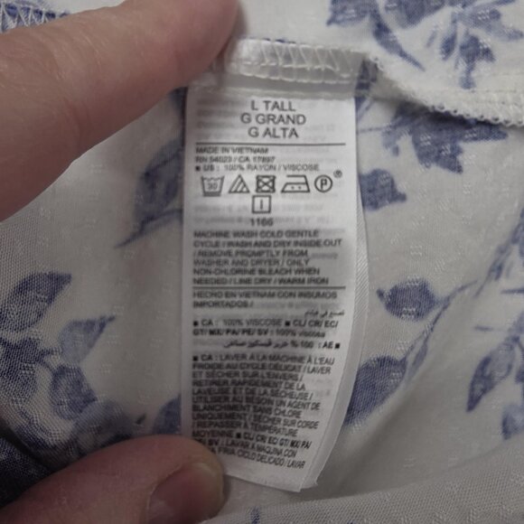 Old Navy Blouse Womens Large Tall White Blue Floral Peasant V-Neck Long Sleeve - Picture 6 of 9